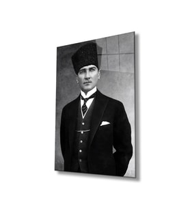 Atatürk Portre Cam Tablo Modern Ev Ofis Salon Hediyelik Büyük Tablo Duvar Dekoru (Çok Renkli)