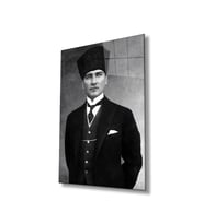 Atatürk Portre Cam Tablo Modern Ev Ofis Salon Hediyelik Büyük Tablo Duvar Dekoru (Çok Renkli)