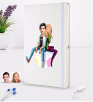 BK Gift Kişiye Özel Sevgililer Karikatürlü Beyaz Termo Deri Defter 16x24cm Model 35