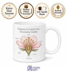 Çiçek Anatomisi Temalı Baskılı Kupa Bardak Hediye Botanik Porselen Mug