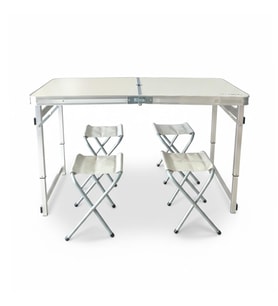 Madfox CampSet ShadePort Tabureli Katlanır Masası Seti (Beyaz)