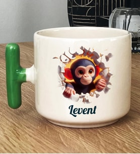 Kişiye Özel 3D Efektli Maymuncuk Hediye T Kupa Bardak İsimli İsim Yazılı (Yeşil)