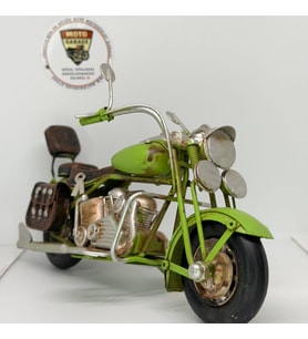 Nostaljik Deri Çantalı Yeşil Chopper - 1:18 Ölçek (12cm) Dekoratif Motosiklet Modeli