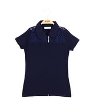 Toontoy Kız Çocuk Fermuar Kaptamalı Tişört (Lacivert)