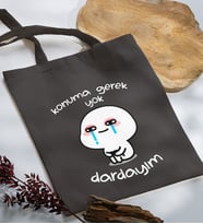 BK Gift Dardayım Tasarımlı Antrasit Kumaş Bez Çanta, Baskılı Omuz Çantası, Alışveriş Çantası, Anneye Hediye-1