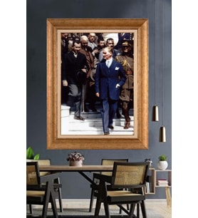 Altın Varaklı Çerçeveli Paspartulu Atatürk Tablo nh373 (Gold)