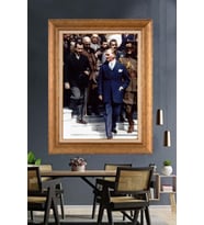 Altın Varaklı Çerçeveli Paspartulu Atatürk Tablo nh373 (Gold)