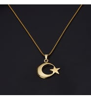 Ay Yıldız Erkek Çelik Kolye Sarı Takı Türkiyem Aksesuar