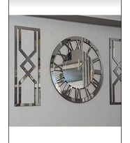 Dekoratif Aynalı Hediyelik Gümüş Tablo Duvar Saati Pleksiglass 3'lü Set 50x50 cm XL