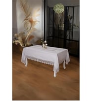Esra Lüx Dantelli Keten Kumaş Gri Masa Örtüsü 160x230 Cm - 1118 (Krem)