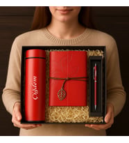 Kişiye Özel Premium Defter Kırmızı Göstergeli Dereçeli Termos Kalem Kutulu Hediye Seti