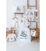 Pia Baby Premium Özel Tasarım Erkek Bebek Hediyesi İsim Baskılı 11’li Set Hastane Çıkışı 5068-00 (Ekru)
