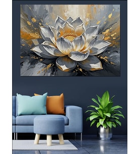 Beyaz Nilüfer Çiçeği Modern Sanat Dekoratif Kanvas - Mdf Ahşap Tablo