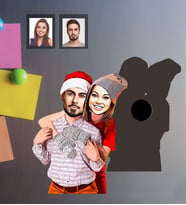 Kişiye Özel Yılbaşı Sevgili Karikatürlü Ahşap Magnet Model-8