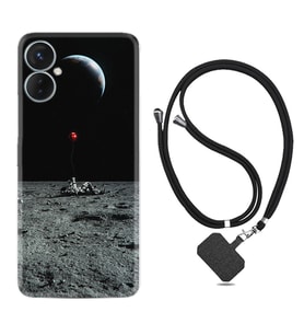 Tecno Spark 9T Kılıf Silikon Boyun Askılı İpli Desenli Silikon Astronoot Red Baloon 1608