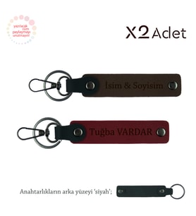 Kız Kardeşe Manevi Hediye, İsim & Soyisim Yazılı 2’li Anahtarlık Seti, Koyu Kahve-Bordo-Siyah
