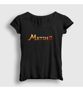 Presmono Kadın Beyaz Logo Oyun Metin2 T-Shirt 522657tt (Siyah)