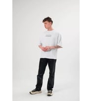 pilelistore- Unisex Bisiklet Yaka Baskılı Oversize T-Shirt - Beyaz