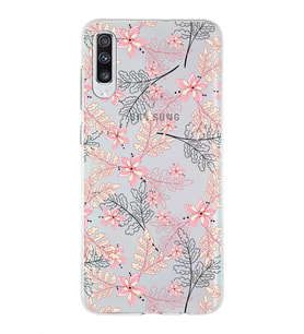Samsung Galaxy A70 Uyumlu Kapak Floral Kırmızı Tasarımlı Şeffaf Silikon Kılıf