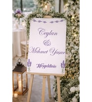 Mor Çiçekli  Düğün, Nişan ve Söz Karşılama Panosu – 50x70 cm