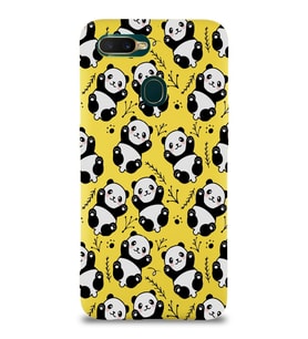 Oppo AX7 Uyumlu Lansman Kılıf Panda Tasarımlı İçi Kadife Kapak-Sarı (Şeffaf)