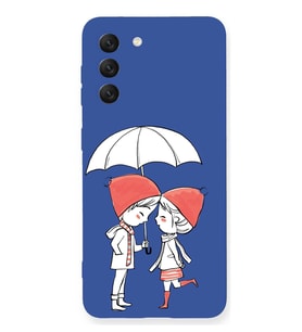 Samsung Galaxy S21 FE Uyumlu Lansman Kılıf Aşk Tasarımlı İçi Kadife Kapak-Lacivert (Şeffaf)