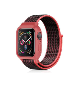 Watch 38Mm Hasırlı Cırtcırtlı Kasalı Kordon - Siyah-Pembe