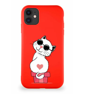 Apple iPhone 11 Soft Premier Kapak Coolcat Tasarımlı Silikon Kılıf - Kırmızı (Şeffaf)