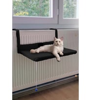 Siyah Radyatör Üstü Polar Peluş Kedi Yatağı ve Hamak Seti