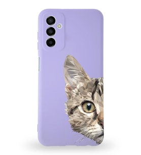 Samsung Galaxy M23 Uyumlu Lansman Kılıf Catface Tasarımlı İçi Kadife Kapak-Lila (Şeffaf)