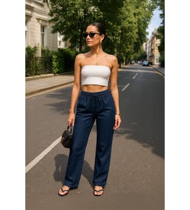 Kadın Beli Lastikli Straight Fit İnce Mavi Jean Pantolon