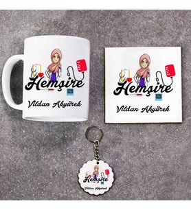 Hemşireye Özel Kupa Bardak Altlık ve Anahtarlık Hediye Seti