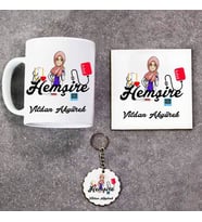 Hemşireye Özel Kupa Bardak Altlık ve Anahtarlık Hediye Seti (Model 1)