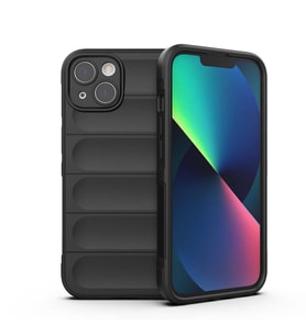 iPhone 13 Kılıf Esnek TPU Oyuklu Arka Yüzey Tasarımlı Etnik Silikon Kılıf (Siyah)