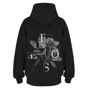 Oversize 'Rose' Baskılı Kapşonlu Hoodie Sweatshirt (Siyah)