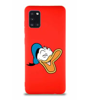 Samsung Galaxy A31 Soft Premier Kapak Donald Duck-E Tasarımlı Silikon Kılıf - Kırmızı (Şeffaf)