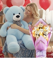 90 Cm Peluş Ayı ve LED Işıklı Romantik Lila Yumoş Peluş Ayıcık Buketi Sevgililer Günü Doğüm Günü Hediyesi (Açık Mavi)