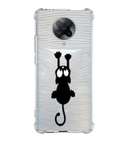 Xiaomi Poco F2 Pro Köşe Korumalı Antişok Kapak Çizgi Kedi Tasarımlı Şeffaf Silikon Kılıf