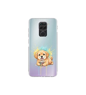 Redmi Note 9 ile Uyumlu Splash Köpek Tasarımlı Şeffaf Silikon Kılıf
