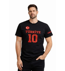 Erkek TÜRKİYE Ay Yıldız Baskılı 10 Numara Forma Tişört Taraftar T-Shirt - Siyah
