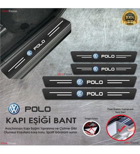 Volkwagen  Polo Logolu Karbon Kapı Eşiği Koruyucu Suni Deri 4'lü Set