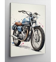 Kanvas Tablo Klasik Motosiklet Çizimi