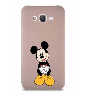 Samsung Galaxy J7 Core Soft Premier Kapak Mickey Mouse-A Tasarımlı Silikon Kılıf - Pudra (Şeffaf)