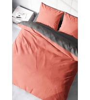 Lastikli ÇarşaflıÇift Kişilik Nevresim Takımı Deluxe Çift Taraflı Pamuk Ranforce Somon/Gri
