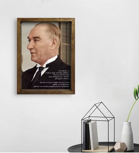 BK Gift Atatürk Temalı Doğal Masif Ahşap Çerçeveli Tablo 45x65cm-43