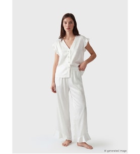 LCW DREAM Beyaz Desenli Kadın Saten Pijama Takım