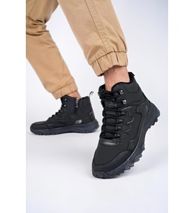 Muggo Alaska Unisex Garantili Trekking Outdoor Bağcıklı Yandan Fermuarlı Kışlık Bot (Siyah-Siyah)