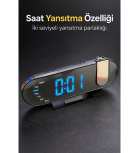 Projeksiyonlu Çalar Saat Renkli Ortam Işığı ve LED Ekranlı