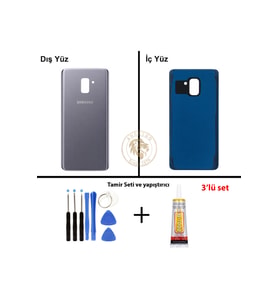 Samsung Galaxy A8 Plus 2018 A730 Gri Renk Uyumlu Arka Kapak + Tamir Seti + B7000 Yapıştırıcı Arka Cam Batarya Kapağı Pil Kapağı Lazer Kesim Back Cover Galaxy A8 Plus Uyumlu