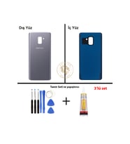 Samsung Galaxy A8 Plus 2018 A730 Gri Renk Uyumlu Arka Kapak + Tamir Seti + B7000 Yapıştırıcı Arka Cam Batarya Kapağı Pil Kapağı Lazer Kesim Back Cover Galaxy A8 Plus Uyumlu
